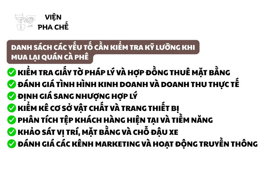 Danh Sách Các Yếu Tố Cần Kiểm Tra Kỹ Lưỡng Khi Mua Lại Quán Cà Phê