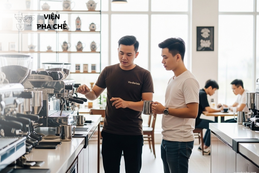 Không gian lớp học hiện đại với đầy đủ thiết bị pha chế chuyên nghiệp