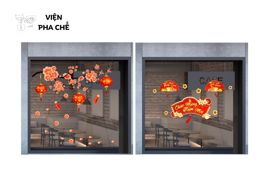 Tận dụng decal dán kính, tranh treo tường và vải đỏ